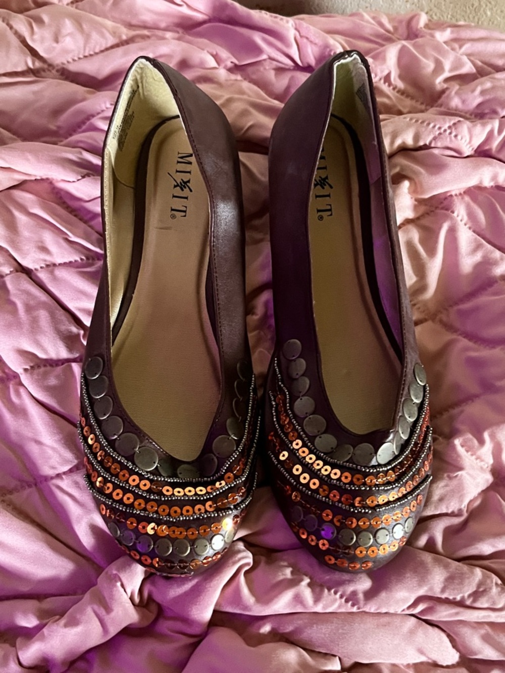 Mixit Women's Brown Sequin Accent Flats